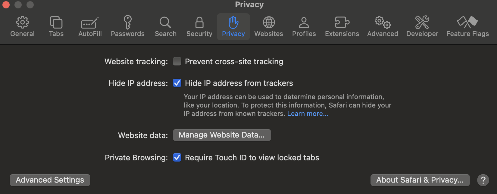 Safari cookie settings